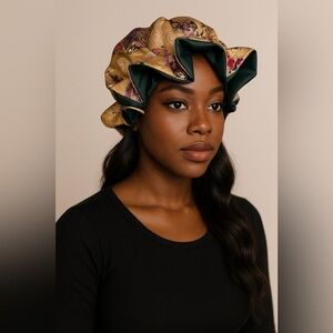 Gold & Plum Floral Satin Bonnet